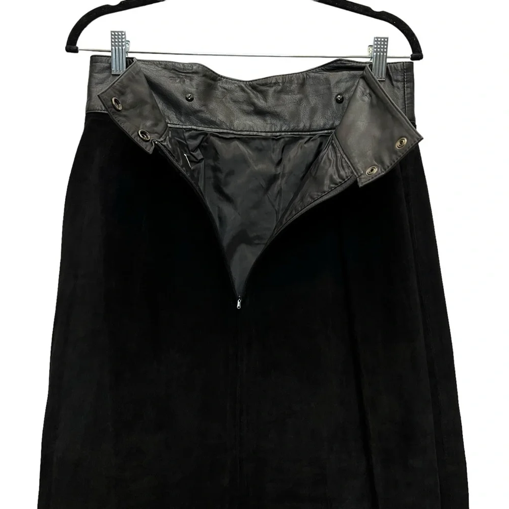 Vintage 90s G-111 100% Suede Leather Black Boho Western Maxi Skirt